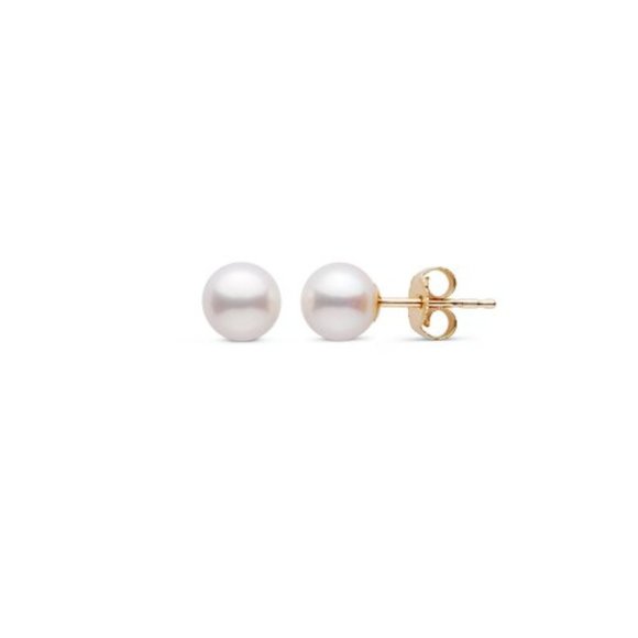 NWT Marielle Genuine Cultured Pearl Studs // 14k Italian Solid Gold (8mm) - Picture 1 of 6